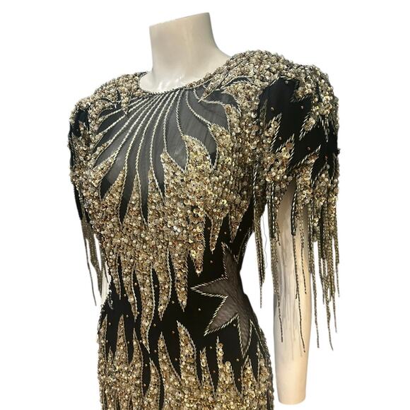Vintage Claire’s Collection Sequin Beaded Evening Gown Fringe Formal Dress S - - Picture 1 of 5